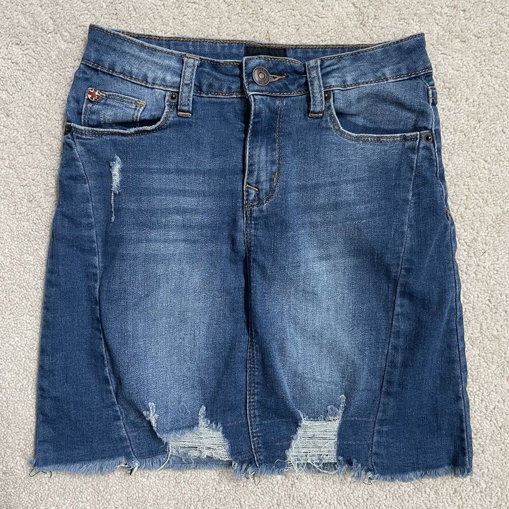 Hudson Girl's 14 Stretchy Distressed Denim Jean Skirt
